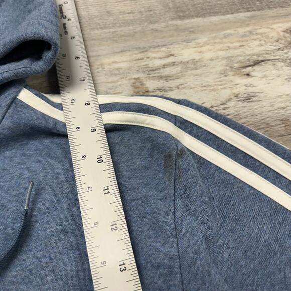 Adidas Essentials 3 Stripes Blue White Mens M Spellout Pullover Track Hoodie - Picture 7 of 11